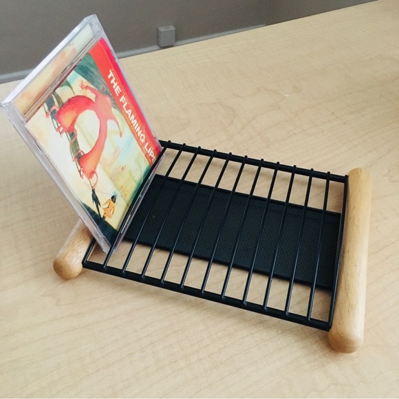 Vintage 90s Black Metal Solid Wood 12-CD Holder Flat Slot Slim Design Style - Picture 2 of 4